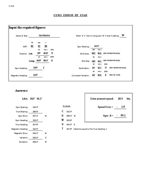 how to calculate gyro error using nautical almanac