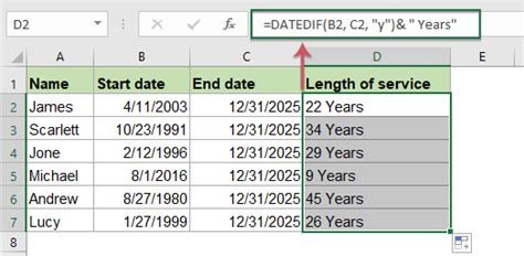 how to calculate length of time in years in excel