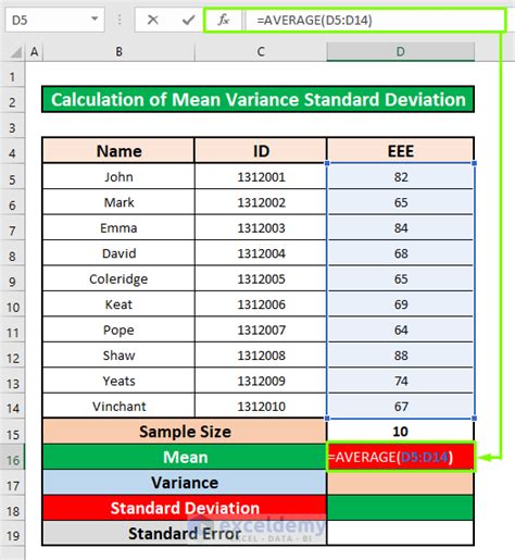 how to calculate mean scores in excel