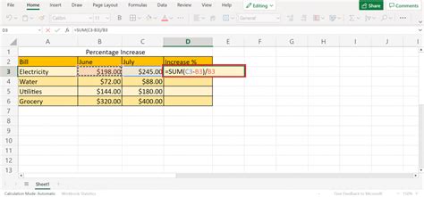 how to calculate percentage increase between three numbers in excel