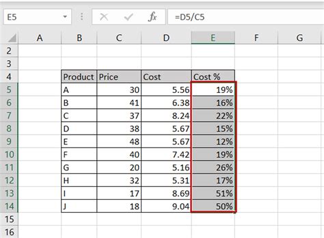 how to calculate percentage of two numbers in excel