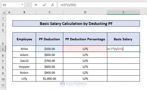 how to calculate pf on salary in excel