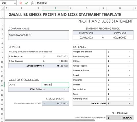 how to calculate profit and loss statement in excel