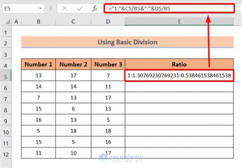 how to calculate ratio in excel from three numbers