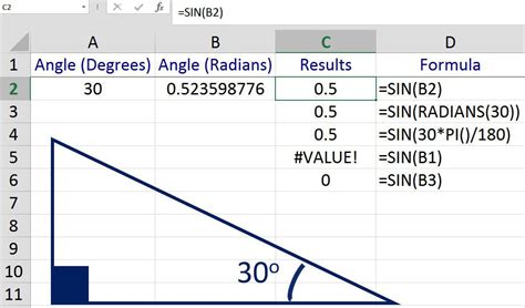 how to calculate sin in excel