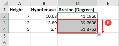 how to calculate sine inverse in excel