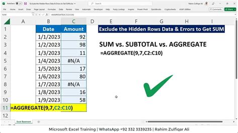 how to calculate sum in excel without hidden cells