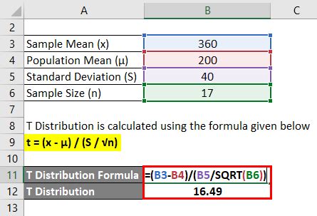 how to calculate t distribution in excel