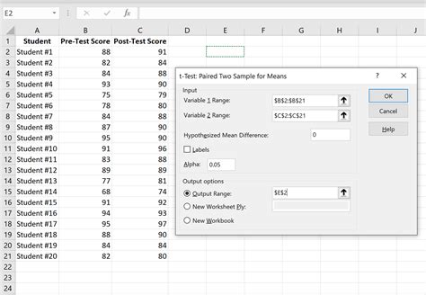 how to calculate t test in excel