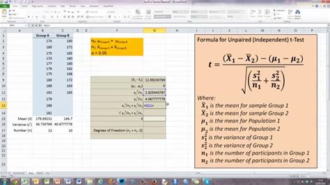 how to calculate test statistic value in excel