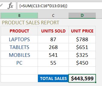 how to calculate total sales in excel using formula
