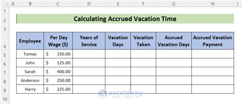 how to calculate vacation accrual in excel
