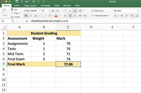how to calculate weighted average grades in excel