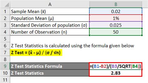 how to calculate z test statistic in excel