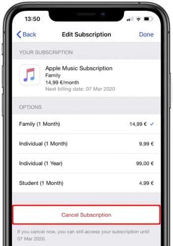 how to cancel a subscription on iphone settings