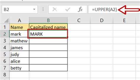 how to capitalize text in excel formula