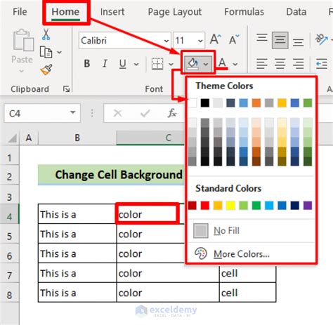 how to cell background color in excel