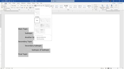 how to change a multilevel list in word