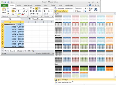 how to change a table color in excel
