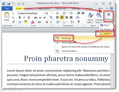 how to change a whole word document font
