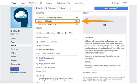 how to change admin name on facebook page