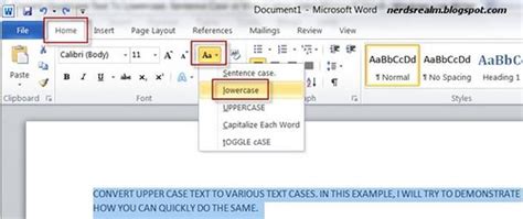 how to change all caps to lowercase in word document