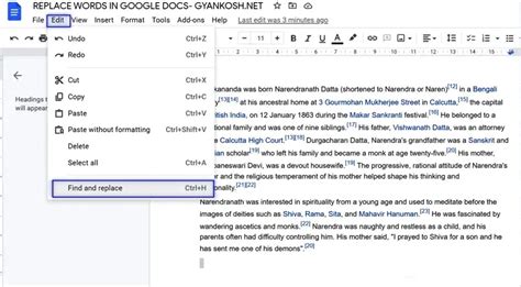 how to change all of one word to another word in google docs