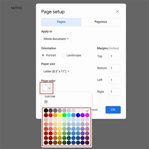 how to change background color in google docs mobile