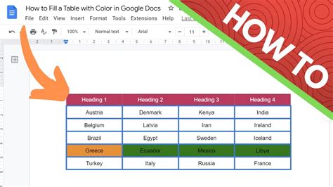 how to change background color in google docs table