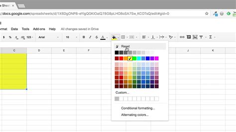 how to change background color in google sheets