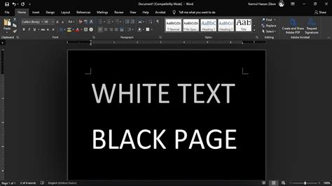how to change background in word document from black to white
