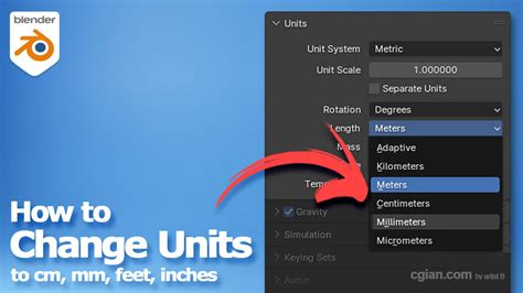 how to change blender measurements to cm