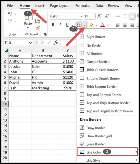 how to change cell border color in excel