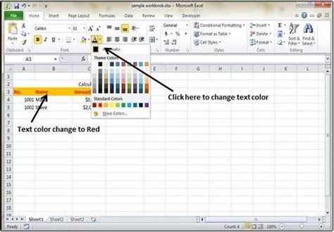 how to change color in excel