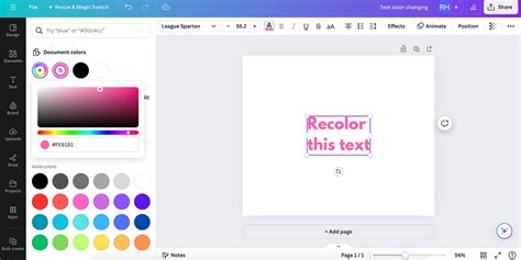 how to change color of text in image in canva