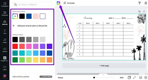 how to change colour of table lines in canva