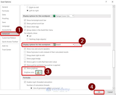 how to change cursor color in excel sheet