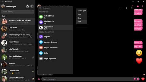 how to change dark mode in messenger pc
