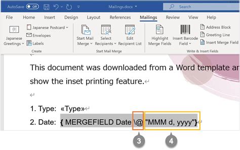 how to change date format in ms word mail merge
