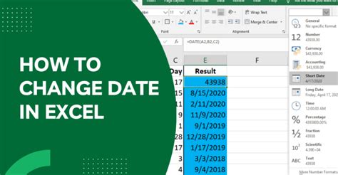 how to change date in excel spreadsheet