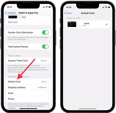 how to change default card in apple wallet iphone