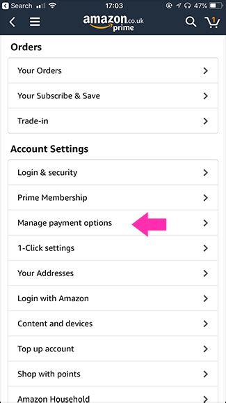 how to change default card on amazon app