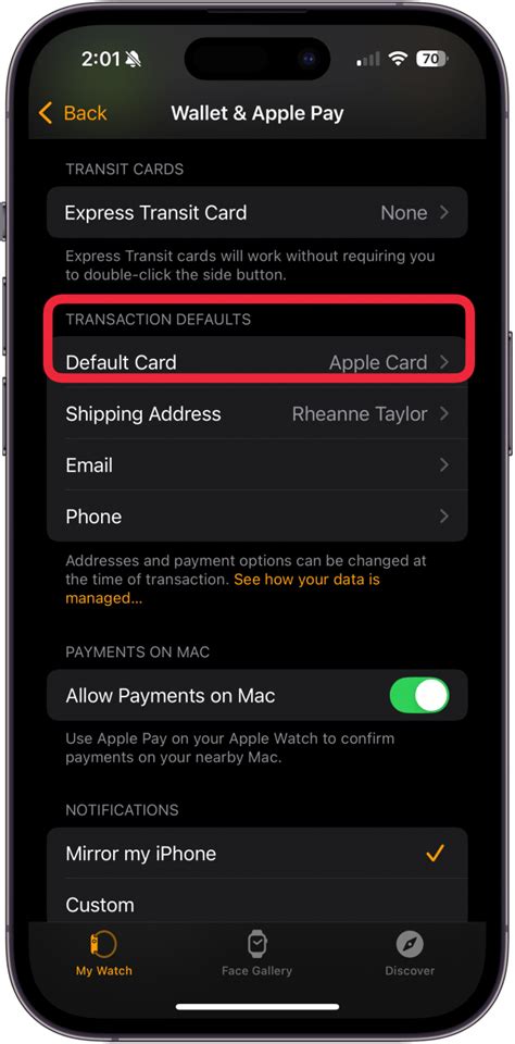 how to change default card on apple store