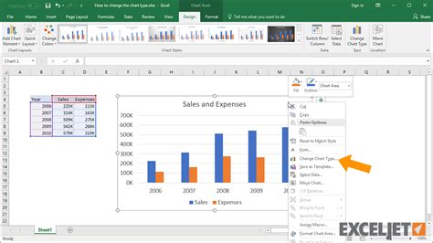 how to change default chart type in excel