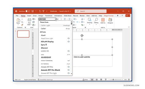 how to change default font in powerpoint for windows 10