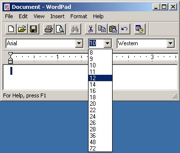 how to change default font size in wordpad