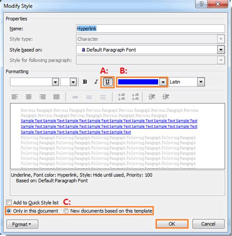 how to change default hyperlink color in outlook