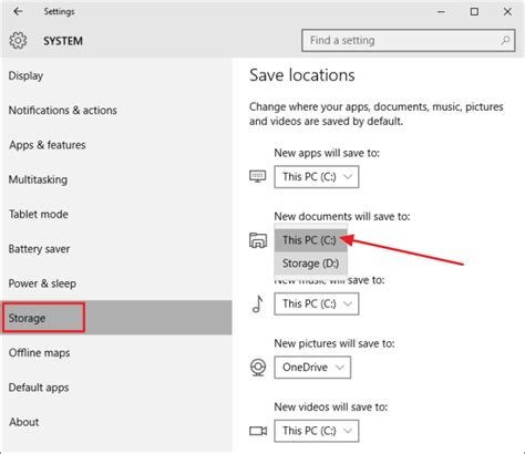 how to change default storage on pc