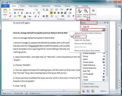 how to change default template word