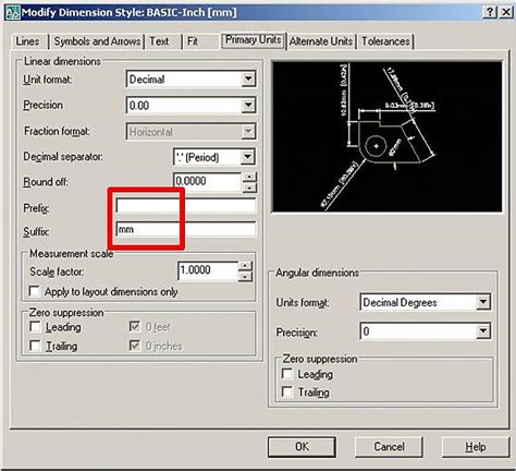 how to change dimension units in autocad from inches to mm